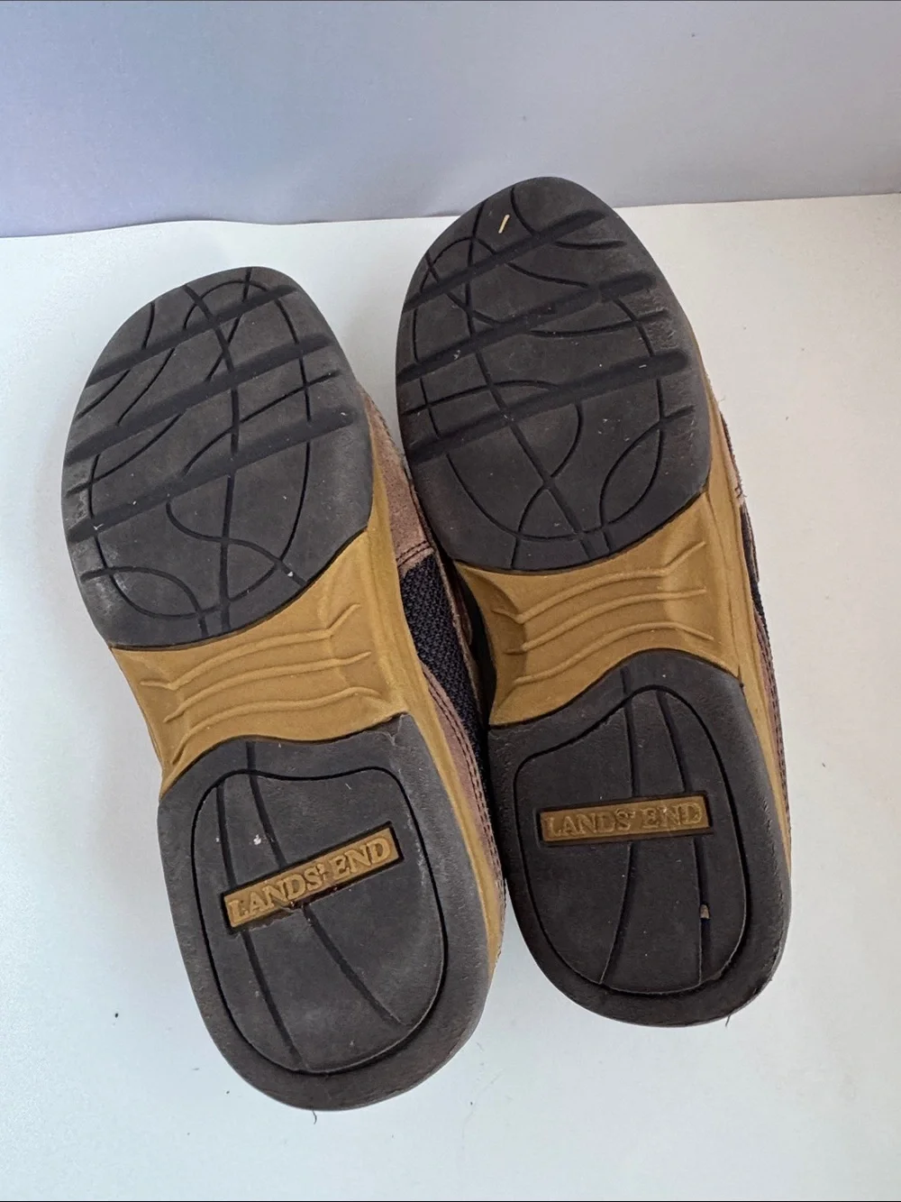 Kids Lands’ End Brown Suede Boat Shoes with Orange Accent